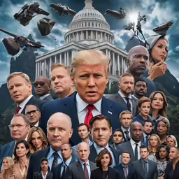 a group of photos are featured in the photo of a politician