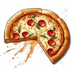 a drawing of a pizza with one slice missing