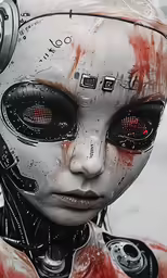 a humanoid with facepaint is posing for a photo