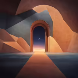 there is an archway between two buildings