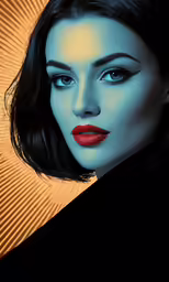 a woman is dressed in black, red and yellow