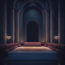 the stage is set up in an old church