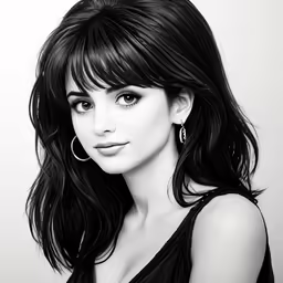 a girl wearing a black shirt and hoop earrings