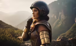 a woman in a leather outfit and a helmet