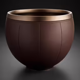 a large brown vase with a gold rim