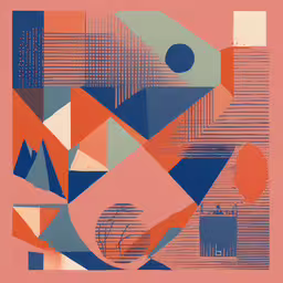 a painting on top of a pink background,a photo with squares and shapes on it