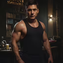 man in black tank top standing with his hands in his pockets