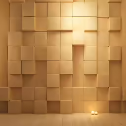 this is a room with a cube wall