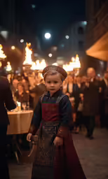 a doll is dressed in traditional garb on the street