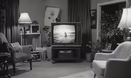 the television is turned on in the living room