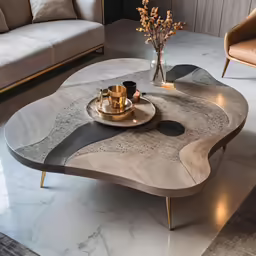 a modern table with a design on the top