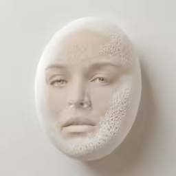 a white face made from foam on top of a wall