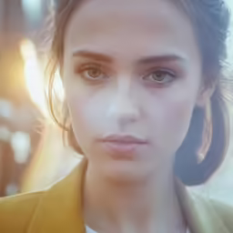 a woman with long hair is looking off into the distance