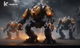 a group of robots in front of some fire