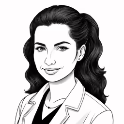 the illustration of a woman with long hair and a suit on