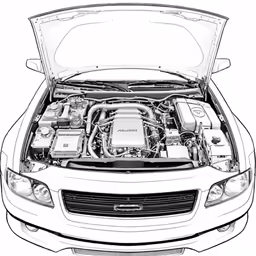 the engine bay and top hood of a car