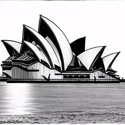 a black and white picture of the sydney opera building