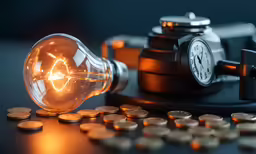 a lightbulb on top of some golden coin