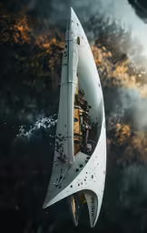 an artwork painting of a space ship in the ocean