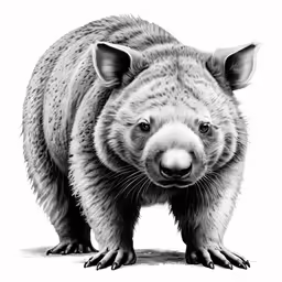 a black and white drawing of an adult koala