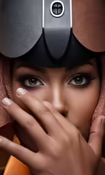 woman holding hand over her face, and touching it