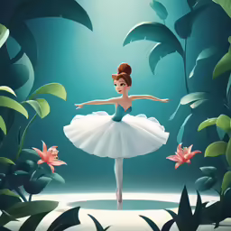 ballerina in the moonlight in front of flowers
