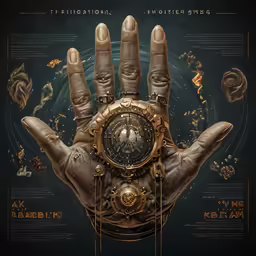 a poster of the future hand, holding a clock and a zodiac sign