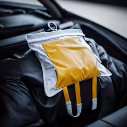 a close up view of an empty duffle bag