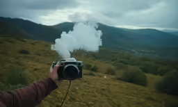 a photographer is taking a photo with an old film camera