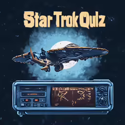 a picture with the words star trek quiz and an airplane in the sky above it