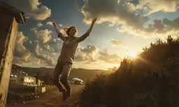 a young woman jumping up into the air