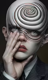 an image of a person with white hair and face makeup