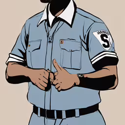 a man with a goatee gives thumbs up,a blue uniform man with a black beard and hat