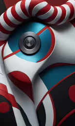 a futuristic red white and blue object with a black background