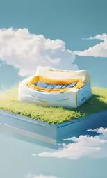 a raft is laying on a green patch of grass