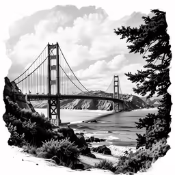 a black and white photo of the golden gate bridge