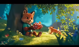 a cartoon boy is holding an item in his hand