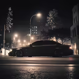 a very nice car at night on the side of the road