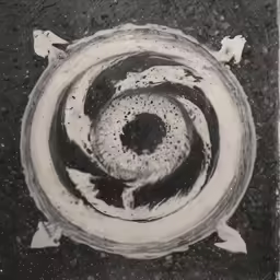black and white picture with two spirals on top