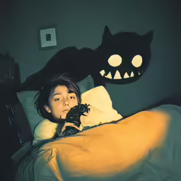 the child is in bed and looking at the camera