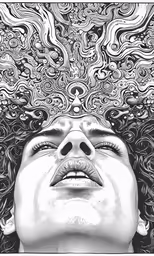 a drawing of the head of a man looking to the sky