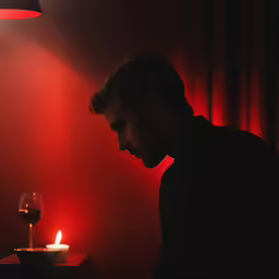 man with candle near table in dim room
