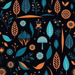 the patterns on this black and orange wallpaper look like a leafy forest