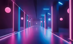 the bright, fluorescent neon hallway is very vibrant