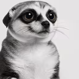 a close up of a lemur on a white surface