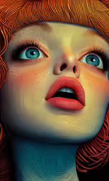a woman with blue eyes is in the air