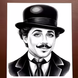 a drawing of a man with mustache and hat