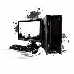 a desktop computer with an open monitor and keyboard