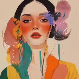 an image of a woman wearing colorful attire and flower in her hair