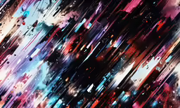 colorful, artistic illustration featuring lines and colors with a black background